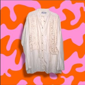 Vintage 70s cream ligh weight button down w/ vest